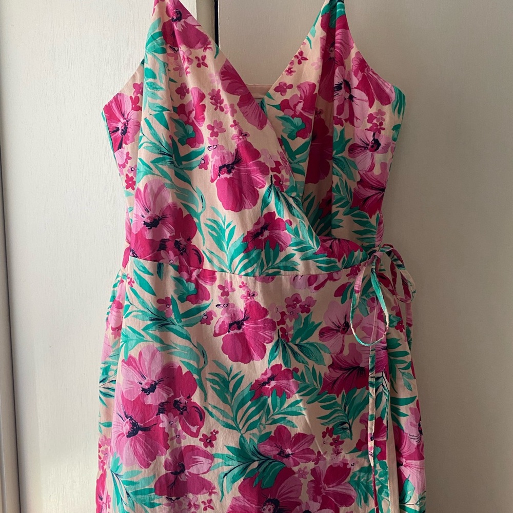 J. Crew Pink and Green Floral Patterned Dress NWOT.